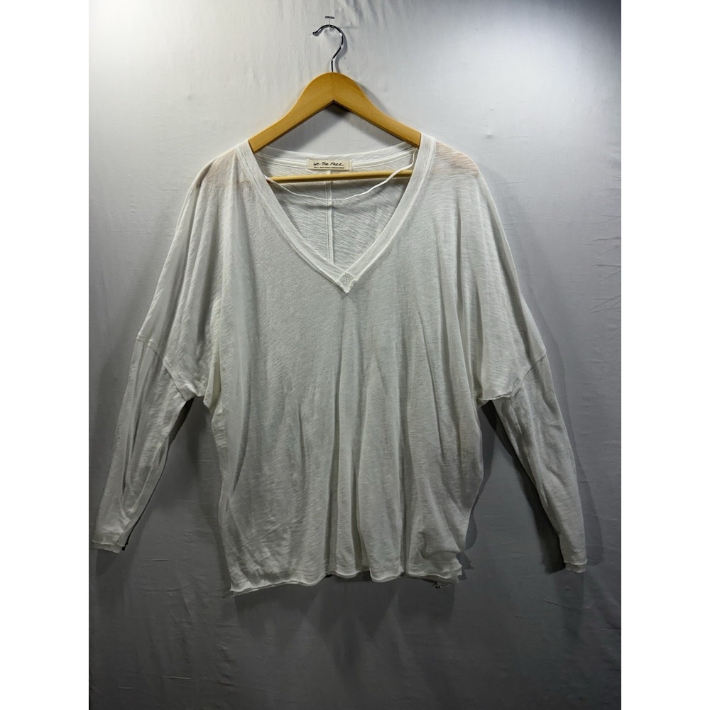 Free People Women's On My Mind V-Neck Long Sleeve Shirt White Size S Oversized